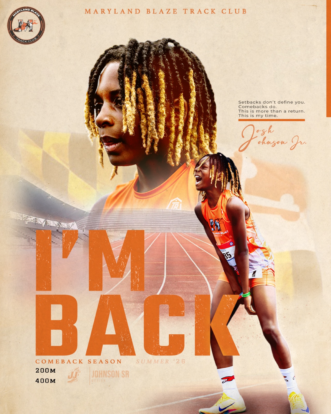 Josh Johnson Jr Maryland Blaze Track Club I'm Back comeback season graphic