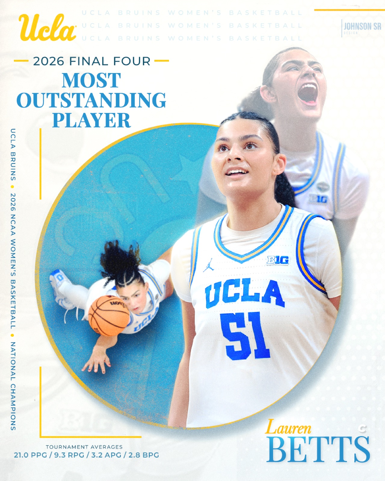 Lauren Betts UCLA Final Four Most Outstanding Player stat graphic